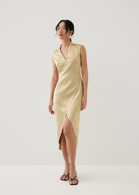 Lei Asymmetric Satin Midaxi Dress