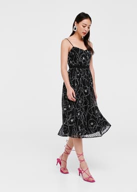 Zoya Print Overlay Midi Dress
