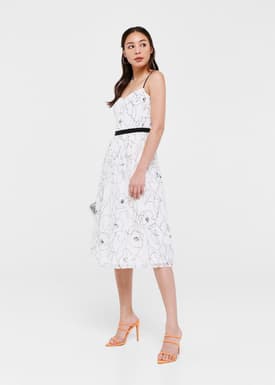 Zoya Print Overlay Midi Dress