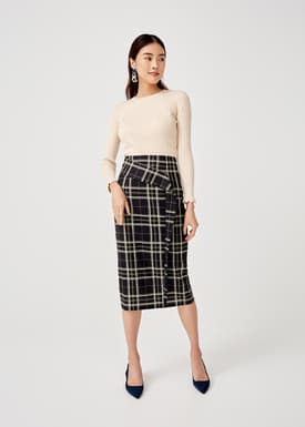 Livia Drape Midi Pencil Skirt in Tuscany Check