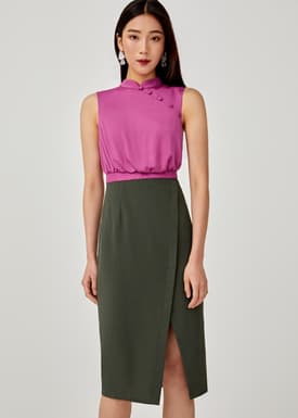 Enyana Mandarin Collar Midi Dress