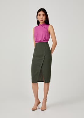 Enyana Mandarin Collar Midi Dress