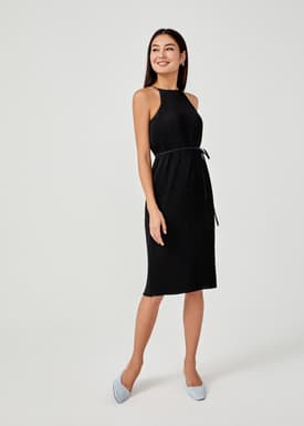 Sitara Micro Pleat Halter Neck Midi Dress