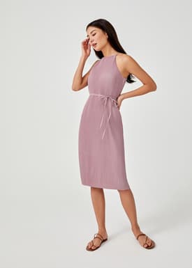 Sitara Micro Pleat Halter Neck Midi Dress