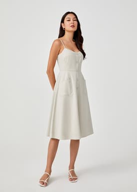 Coraline Button Down Patch Pocket Midi Dress