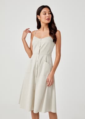 Coraline Button Down Patch Pocket Midi Dress