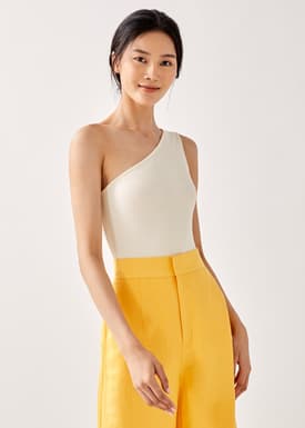 Aubriya Ribbed Asymmetrical Bodysuit