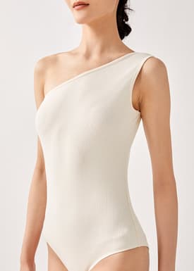 Aubriya Ribbed Asymmetrical Bodysuit