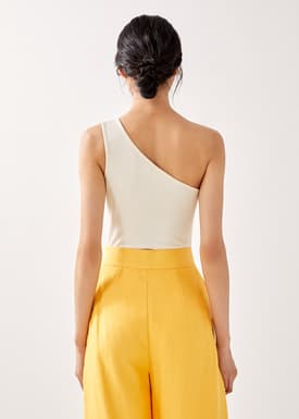 Aubriya Ribbed Asymmetrical Bodysuit