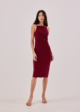 Jaena Drape Bodycon Midi Dress