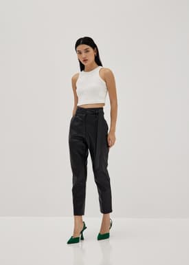 Vegan Leather Peg Leg Trousers