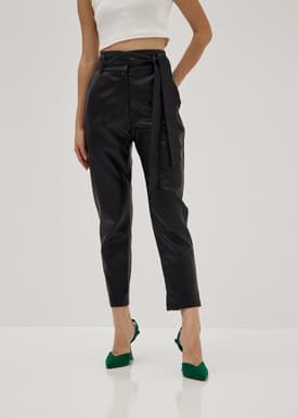 Vegan Leather Peg Leg Trousers