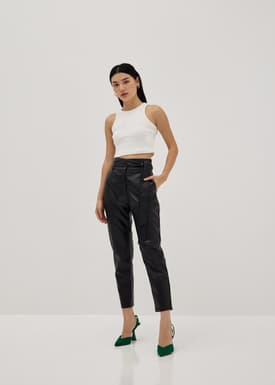 Vegan Leather Peg Leg Trousers