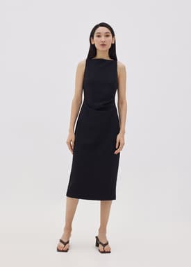 Naya Straight Neck Side Pleated Dress