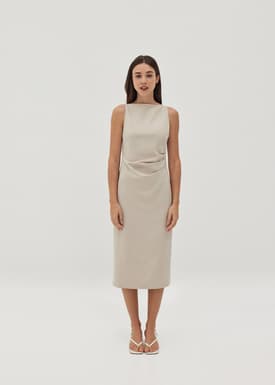 Naya Straight Neck Side Pleated Dress