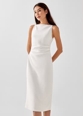 Naya Straight Neck Side Pleated Dress
