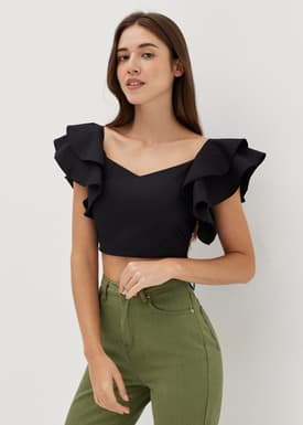 Aleena Padded Ruffle Smocked Top