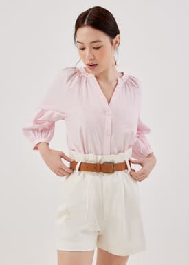 Leyla Denim Belted Elastic Paperbag Shorts