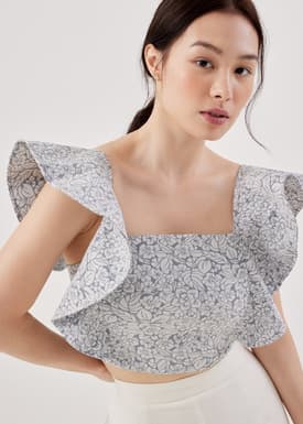 Krislyn Jacquard Ruffle Padded Top
