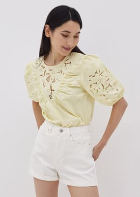 Kimora Broderie Puff Sleeve Top