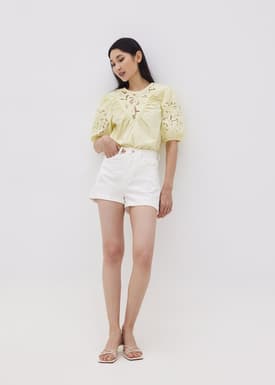Kimora Broderie Puff Sleeve Top