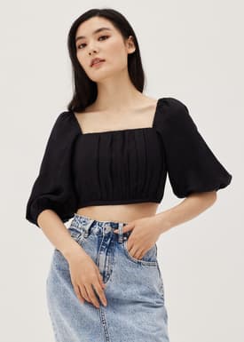 Galia Padded Linen Ruched Top