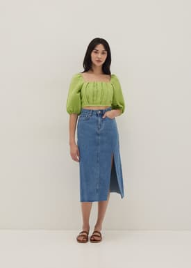 Galia Padded Linen Ruched Top