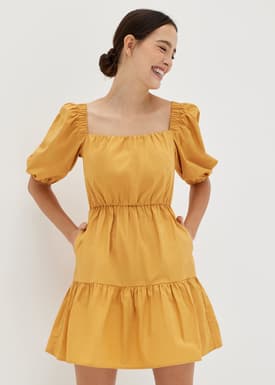 Andra Ruched Puff Sleeve Dress
