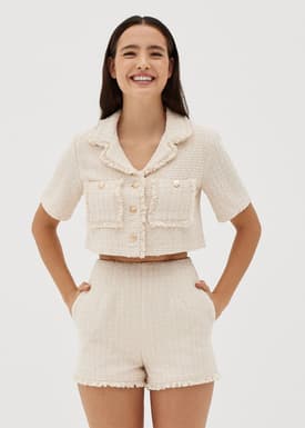 Lannie Tweed Fringe Hem Shorts