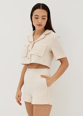 Lannie Tweed Fringe Hem Shorts