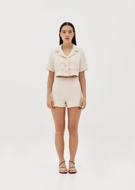 Lannie Tweed Fringe Hem Shorts