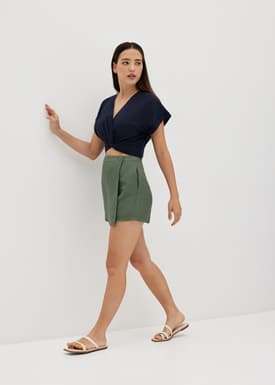 Annalisa Elastic Linen Crop Top