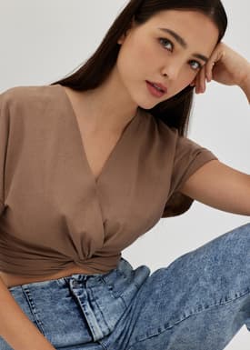 Annalisa Elastic Linen Crop Top