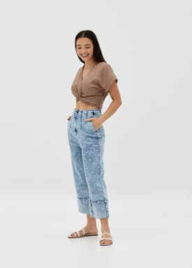 Annalisa Elastic Linen Crop Top