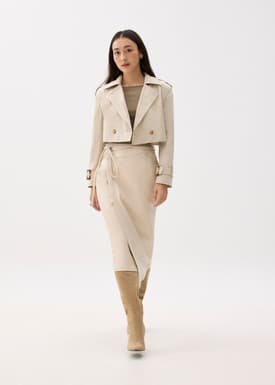 Belted Vegan Leather Wrap Skirt