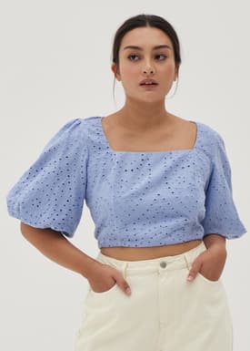 Kataleya Broderie Puff Sleeve Crop Top