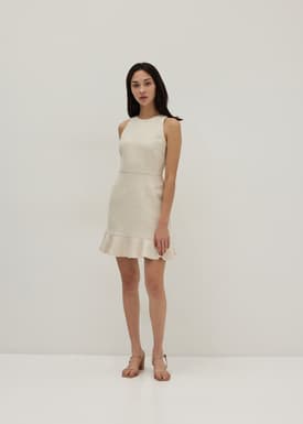 Nancy Tweed Ribbon Tie Peplum Dress