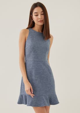 Nancy Tweed Ribbon Tie Peplum Dress