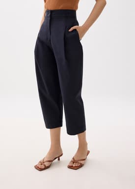 Cotton High Waist Chino Barrel Pants