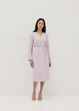 Elastic Tailored Front Wrap Midi Dress