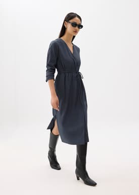 Elastic Tailored Front Wrap Midi Dress