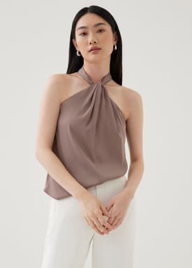 Nevelle Satin Twist Halter Top