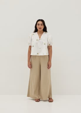 Calliope Embroidered Puff Sleeve Cotton Blouse