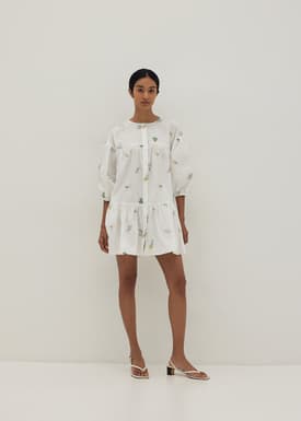 Felicia Embroidered Drop Waist Shirt Dress