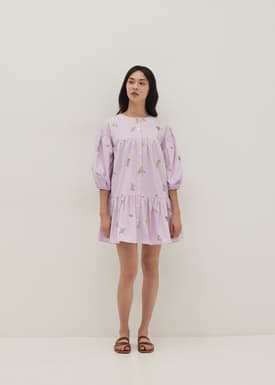 Felicia Embroidered Drop Waist Shirt Dress