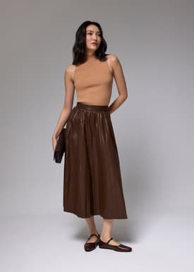 Vegan Leather Pleated Midi Skirt