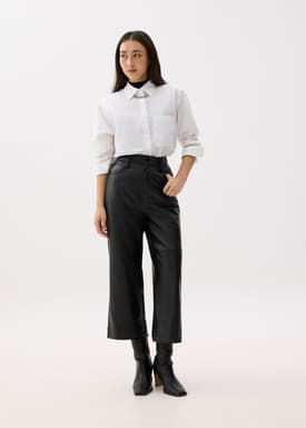 Vegan Leather High Waist Wide Leg Pants