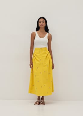 Perris Embroidered Ruched Flare Skirt