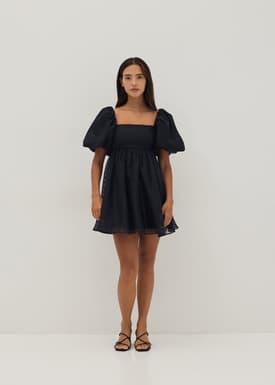 Monique Padded Jacquard Organza Babydoll Dress