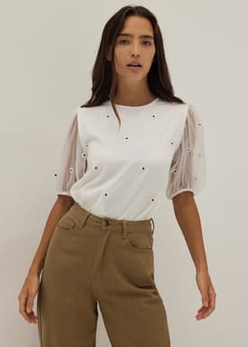 Salma Embroidered Organza Lace Top